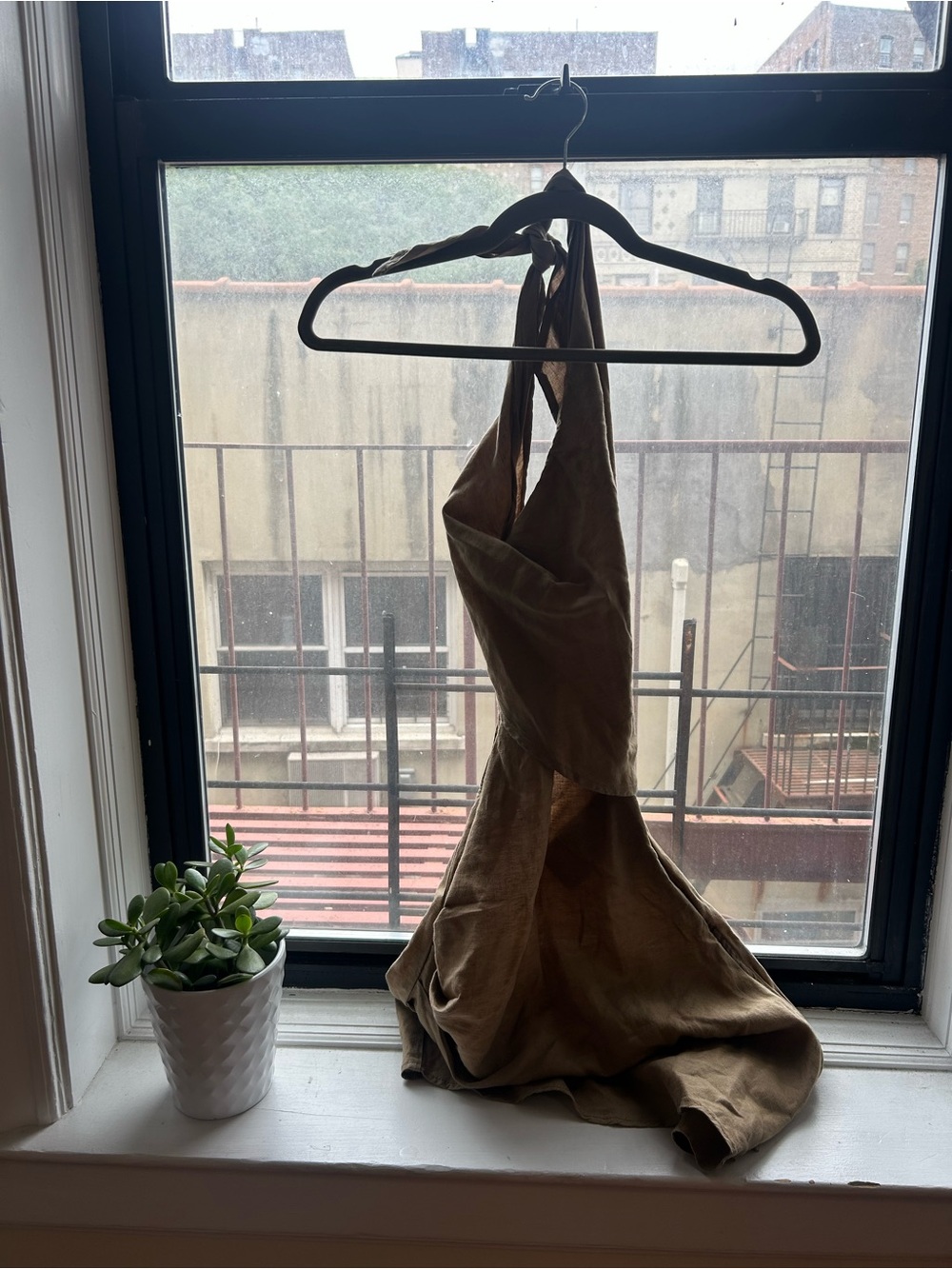 Linen blend asymmetrical halter top